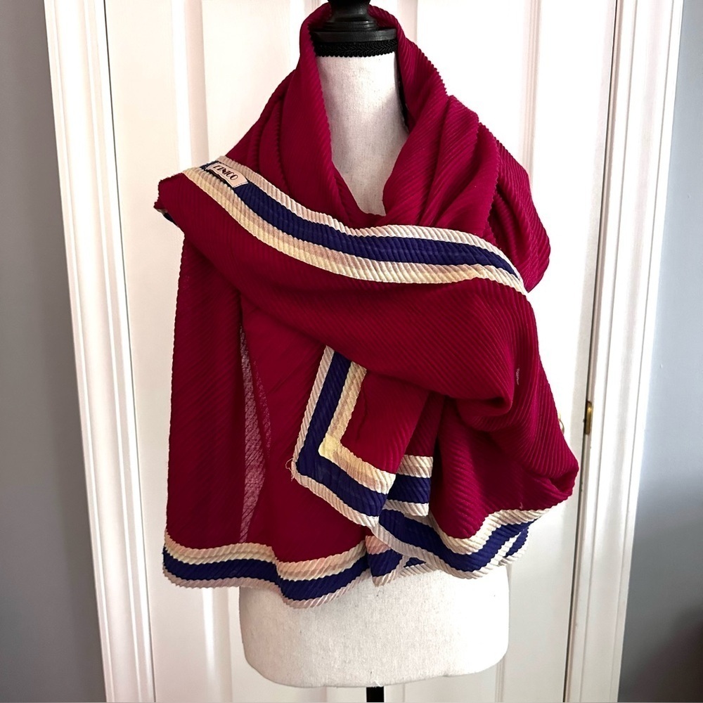 ETNICO Scarf Sarong Wrap Cerise Pink, Blue & Taupe EUC approx 108 x 104